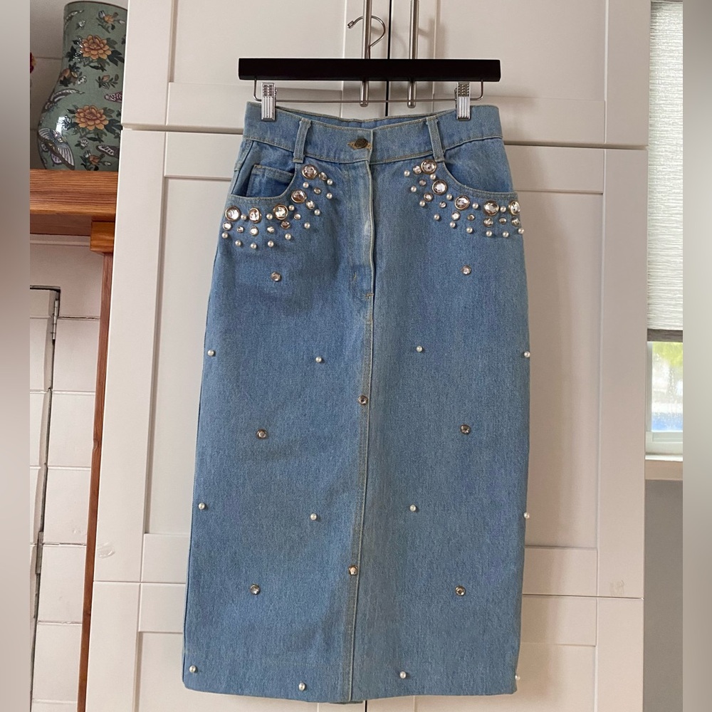 Monique Jeans Embellished Denim Skirt